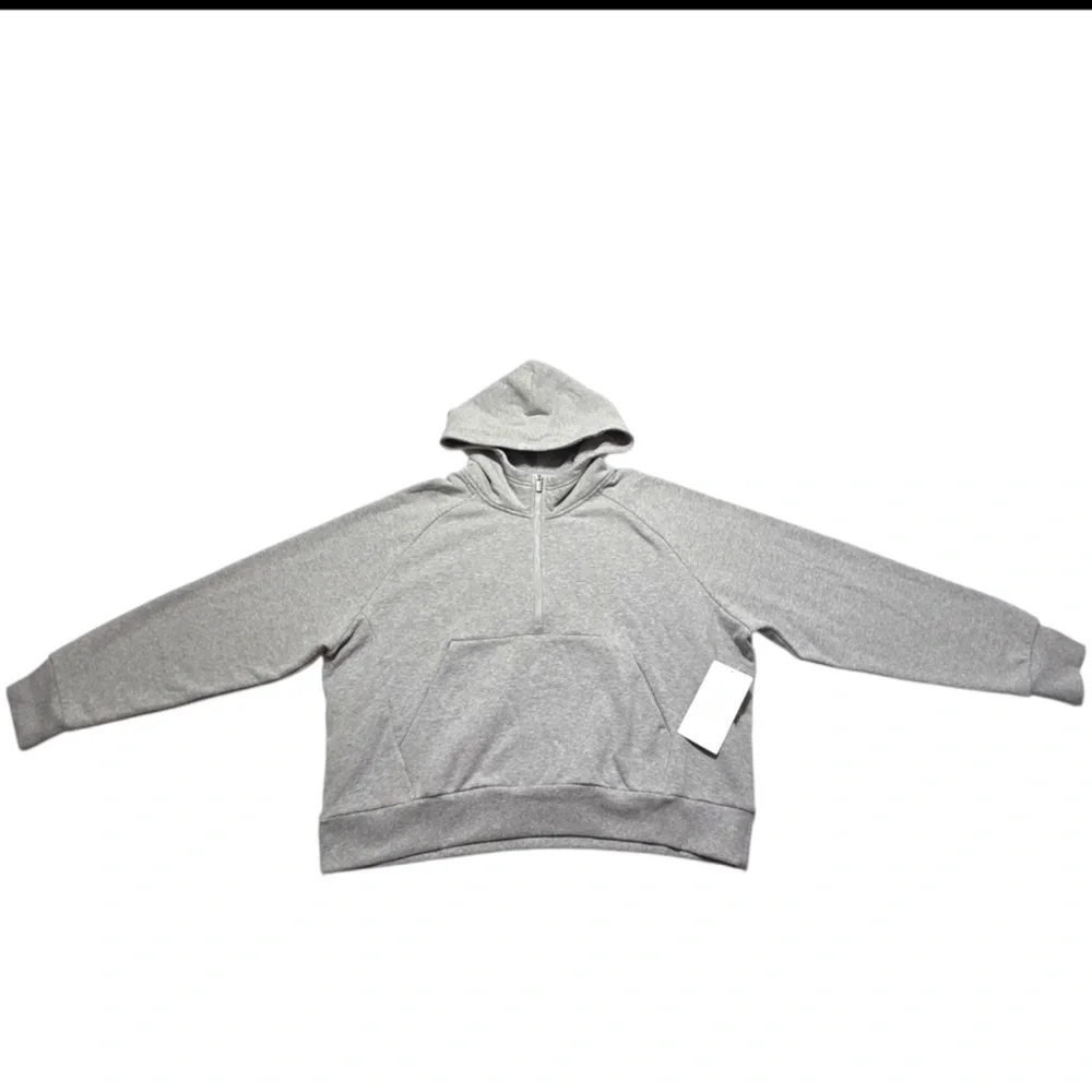 Athleta Easy Fleece 1/2 Zip Light Gray Hoodie Size Large NWT - Picture 3 of 6